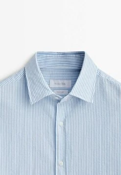 Massimo Dutti Seersucker Regular Fit Striped- Shirt - Light Blue -Massimo Dutti Shop 54ffb0794c7c4213ad40331921a4a79b