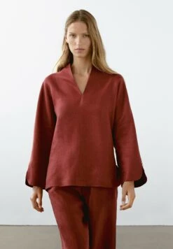 Massimo Dutti WIDE V-NECK WITH LONG SLEEVE - Blouse - Red
