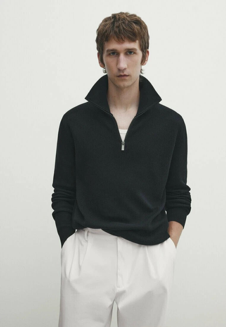Massimo Dutti Textured Mock Neck With Zip - Jumper - Black 3 Massimo Dutti Textured Mock Neck With Zip - Jumper - Black
