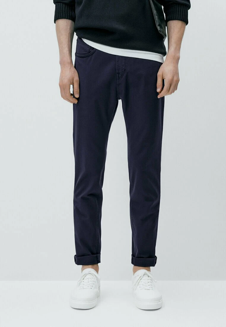 Massimo Dutti Slim Fit Textured Effect - Trousers - Blue 3 Massimo Dutti Slim Fit Textured Effect - Trousers - Blue