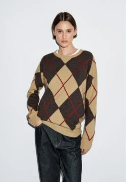 Massimo Dutti WITH ARGYLE DETAILING - Jumper - Camel