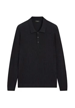 Massimo Dutti TEXTURED POLO COLLAR WITH LONG SLEEVE - Jumper - Dark Blue -Massimo Dutti Shop 55e87cbbe9f5415bad7e65714c905082