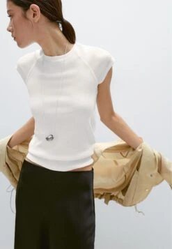 Massimo Dutti SHORT RAGLAN SLEEVES - Basic T-shirt - White