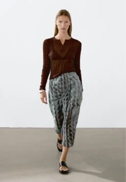 Massimo Dutti PRINTED MIDI WITH GATHERED DETAIL - A-line Skirt - Blue