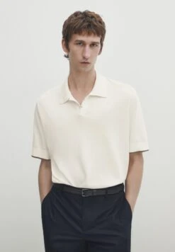 Massimo Dutti Contrast Short Sleeve- Polo Shirt - Beige