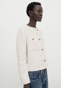 Massimo Dutti Textured Cropped With Golden Buttons - Summer Jacket - Beige