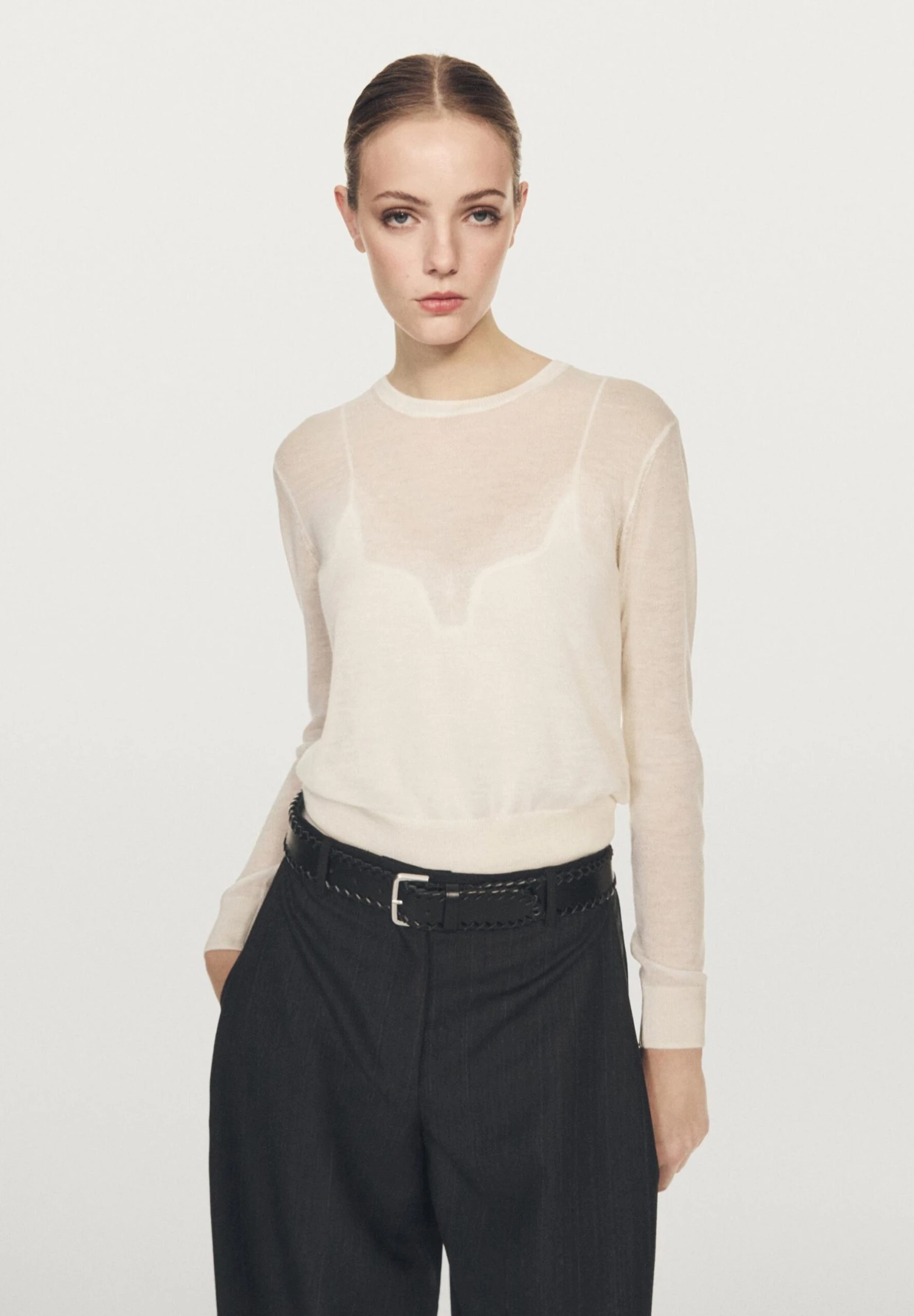 Massimo Dutti FINE SEMI-SHEER WITH CREW NECK - Jumper - White 3 Massimo Dutti FINE SEMI-SHEER WITH CREW NECK - Jumper - White