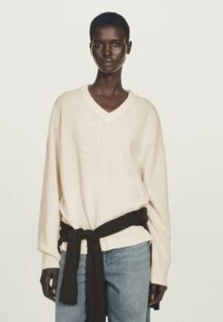 Massimo Dutti OVERSIZE V-NECK WITH LONG SLEEVE - Jumper - Beige