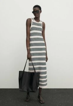 Massimo Dutti Striped Sleeveless Textured - Jumper Dress - Beige -Massimo Dutti Shop 57d0cfd125284655b4887eeacaf881bf