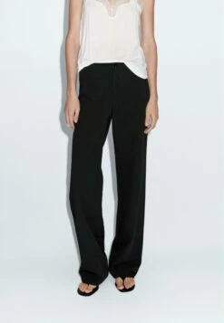 Massimo Dutti MID-WAIST STRAIGHT-LEG - Trousers - Black