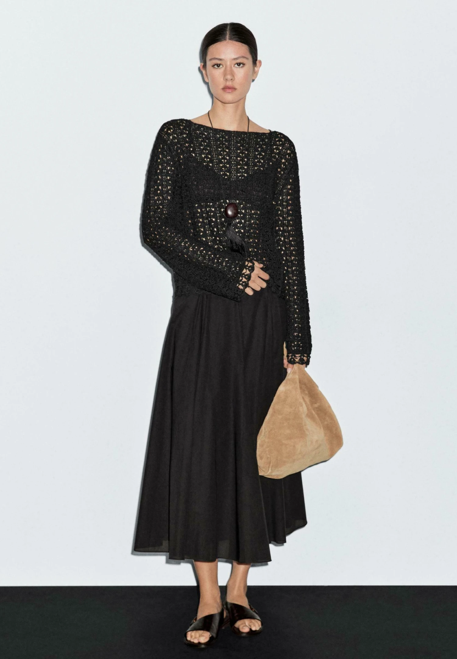 Massimo Dutti LONG FLARED - Maxi Skirt - Black 3 Massimo Dutti LONG FLARED - Maxi Skirt - Black