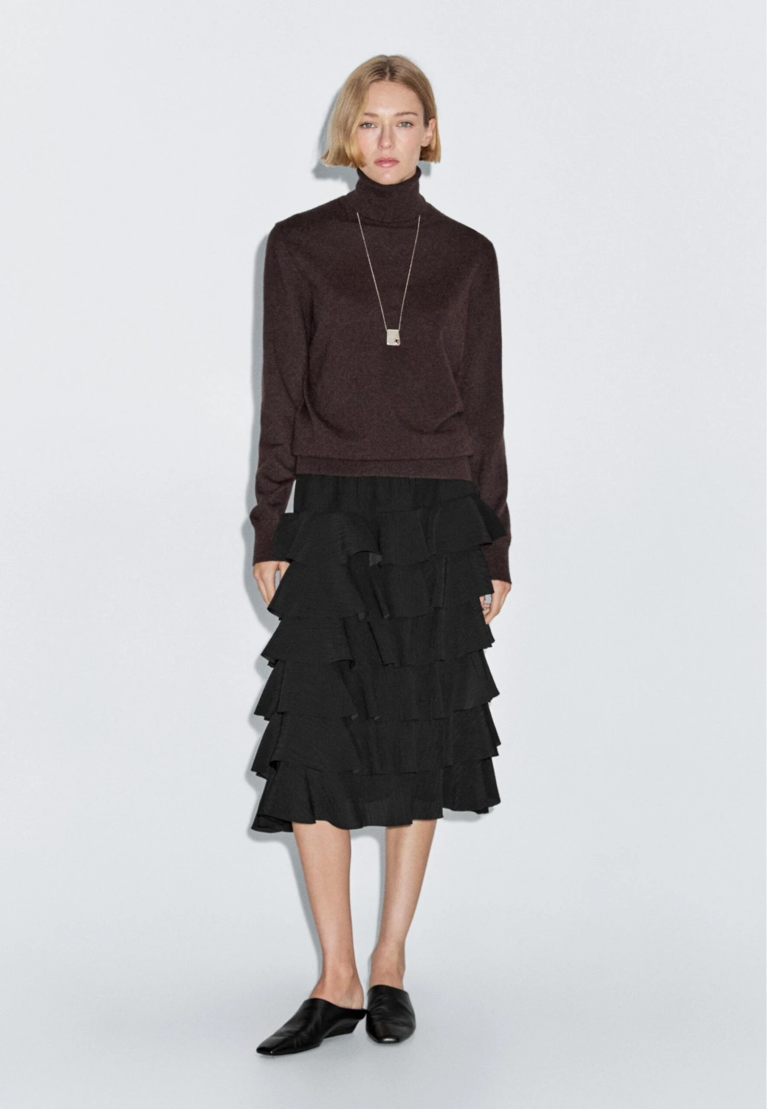 Massimo Dutti RUFFLED MIDI - A-line Skirt - Black 4 Massimo Dutti RUFFLED MIDI - A-line Skirt - Black - Image 2
