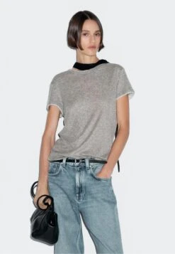 Massimo Dutti SHORT SLEEVE WITH DOUBLE TRIM - Basic T-shirt - Grey -Massimo Dutti Shop 595d13994ceb495cb900a4a204fbea6b