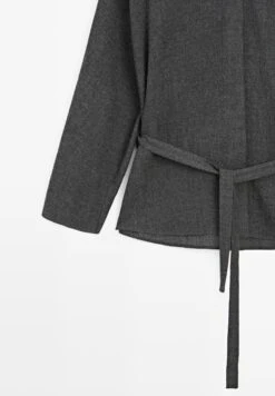 Massimo Dutti FELT TEXTURE WITH TIE DETAIL - Blouse - Grey -Massimo Dutti Shop 597c707a9ff848a997f8ad9c33b9ec28