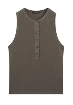 Massimo Dutti SLEEVELESS ROUND BUTTONED NECK - Top - Khaki -Massimo Dutti Shop 599b2a85f7a54c4a98ba89f145b44949