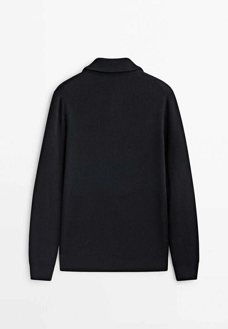 Massimo Dutti Textured Mock Neck With Zip - Jumper - Black 8 Massimo Dutti Textured Mock Neck With Zip - Jumper - Black - Image 6