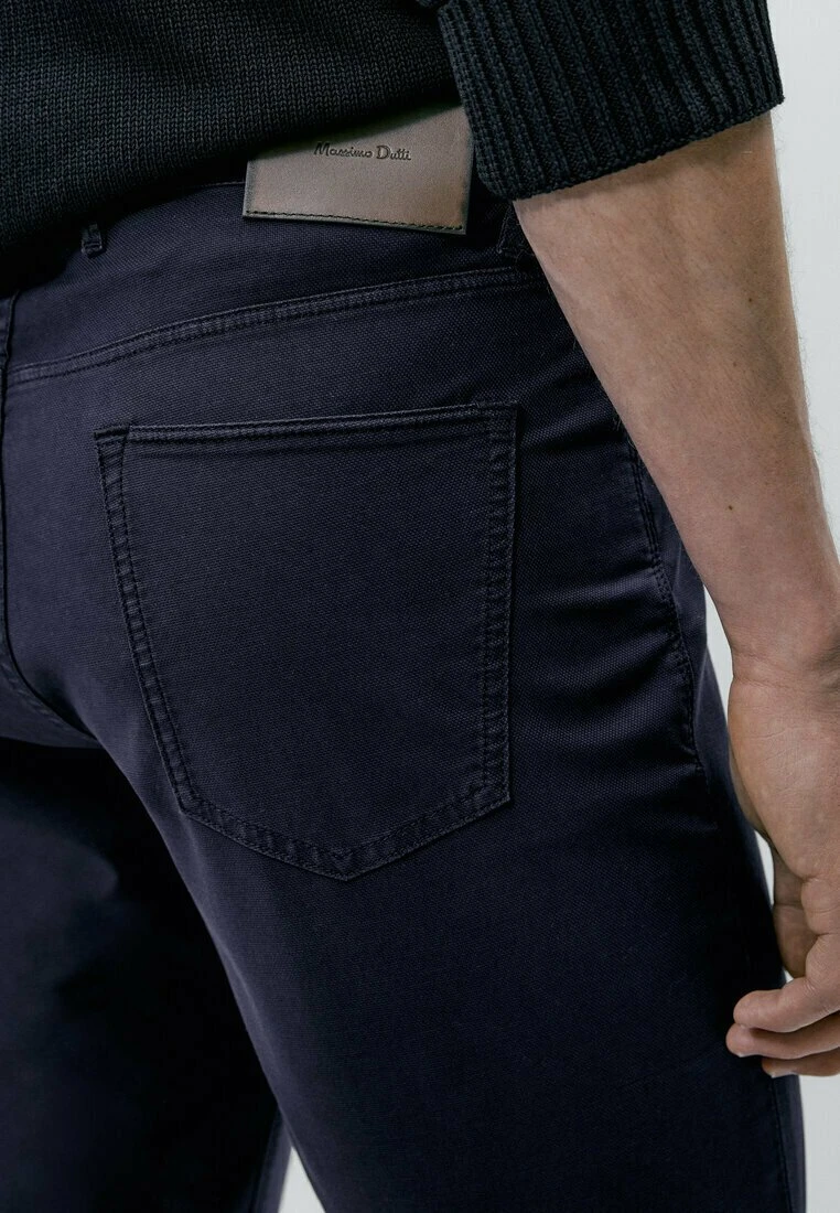 Massimo Dutti Slim Fit Textured Effect - Trousers - Blue 7 Massimo Dutti Slim Fit Textured Effect - Trousers - Blue - Image 5