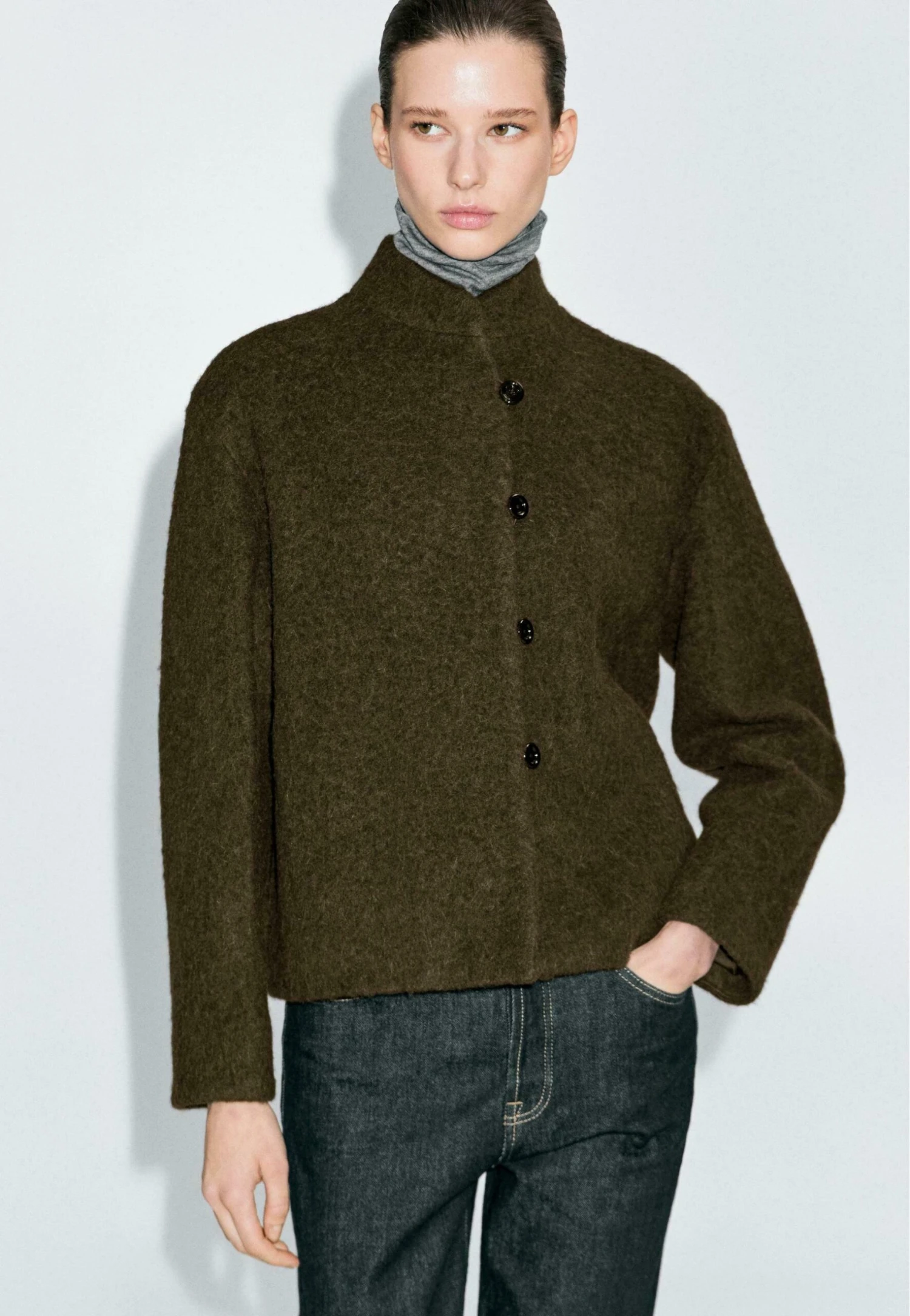 Massimo Dutti SHORT ALPACA - Cardigan - Khaki 3 Massimo Dutti SHORT ALPACA - Cardigan - Khaki