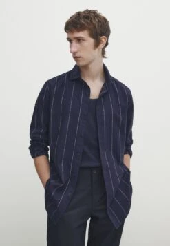Massimo Dutti Regular Fit Wide Striped - Shirt - Dark Blue