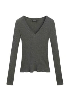 Massimo Dutti V-NECK WITH LONG SLEEVES - Long Sleeved Top - Dark Brown -Massimo Dutti Shop 5aa6db4ce5f3401a8839991c468a89bd