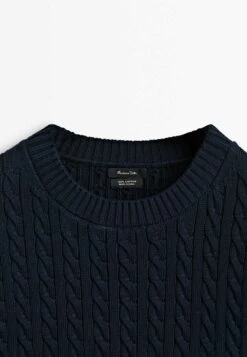 Massimo Dutti Crew Neck Cable-Knit- Jumper - Dark Blue -Massimo Dutti Shop 5ae1cd6ed5774edcb81e6406a0d90422