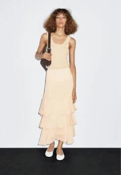 Massimo Dutti LONG RUFFLED WITH SASH - A-line Skirt - Beige -Massimo Dutti Shop 5b10f71844344c8bb64ae20a545e5732