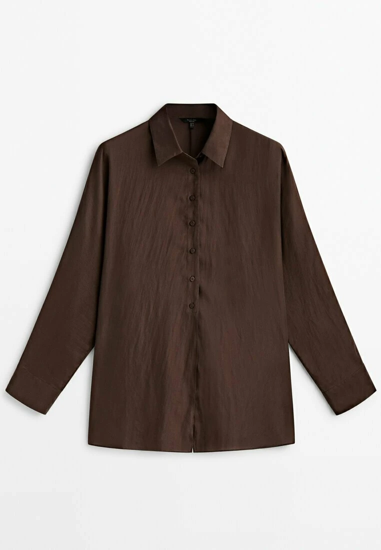 Massimo Dutti Habotai- Button-Down Blouse - Mottled Brown 9 Massimo Dutti Habotai- Button-Down Blouse - Mottled Brown - Image 7