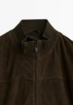 Massimo Dutti Leather Jacket - Khaki -Massimo Dutti Shop 5bb590cd068d4327a9bfe539452fb16f