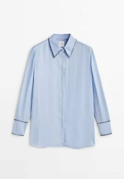 Massimo Dutti Studio Flowing With Rhinestone Detail 09407954 - Button-Down Blouse - Light Blue -Massimo Dutti Shop 5c3b185a359a40da83c93db70ce703cf