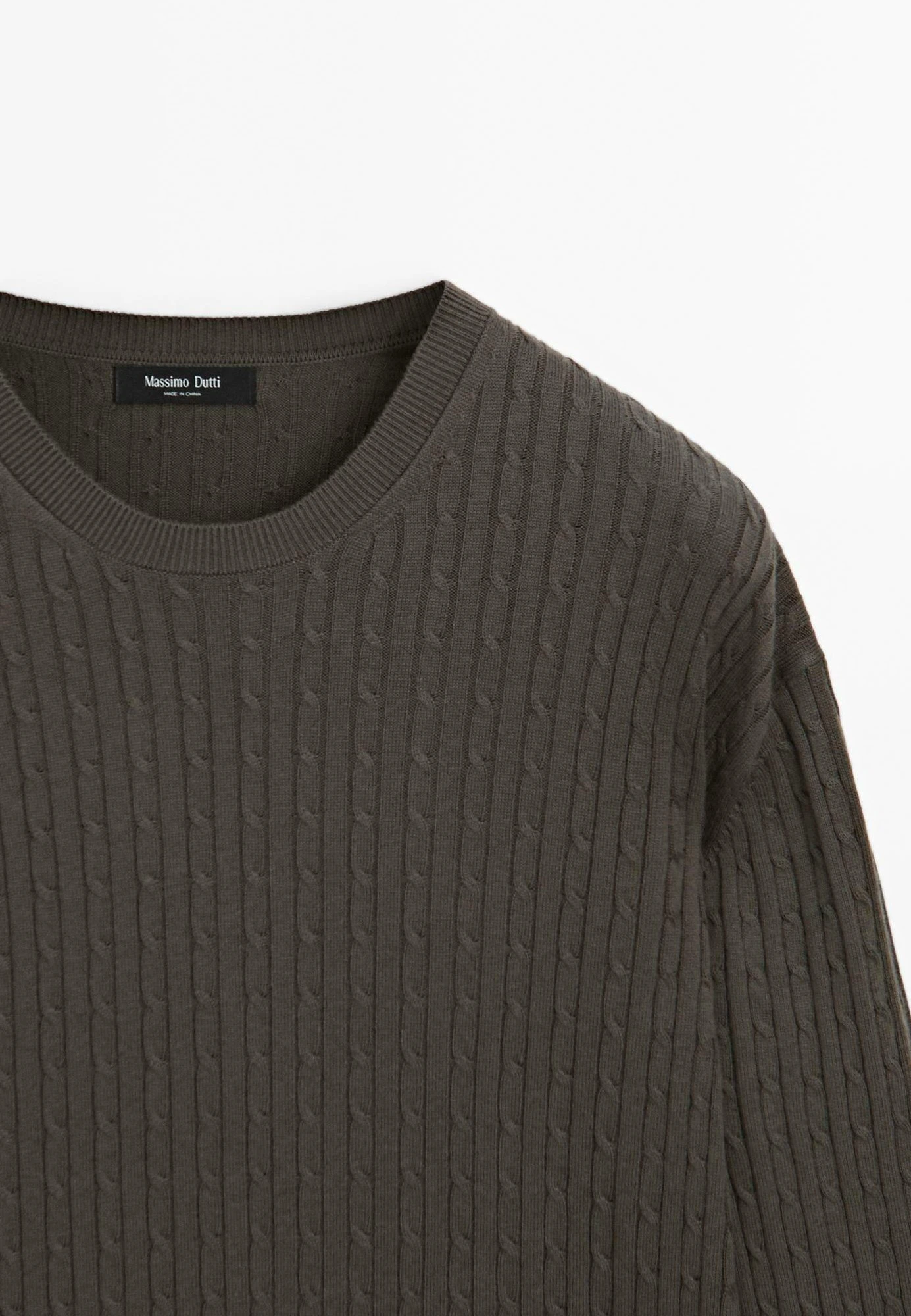 Massimo Dutti CABLE-KNIT CREW NECK - Jumper - Mottled Green 11 Massimo Dutti CABLE-KNIT CREW NECK - Jumper - Mottled Green - Image 9