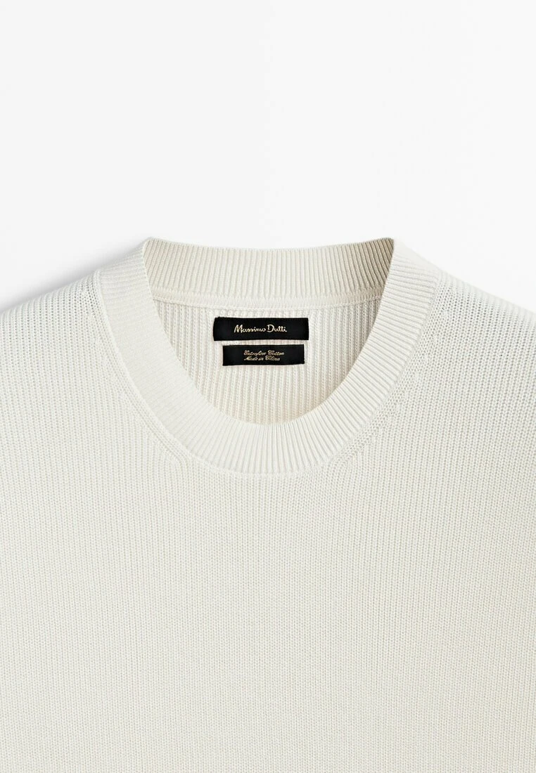 Massimo Dutti Vertical Textured Short Sleeve - Basic T-Shirt - Beige 9 Massimo Dutti Vertical Textured Short Sleeve - Basic T-Shirt - Beige - Image 7