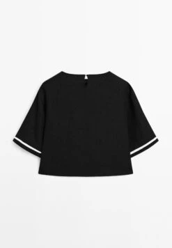 Massimo Dutti CONTRAST EMBROIDERY - Blouse - Black -Massimo Dutti Shop 5cff1401565b46419885bce739a786b7