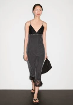 Massimo Dutti STRAPPY MIDI WITH LACE DETAIL - Cocktail Dress / Party Dress - Grey