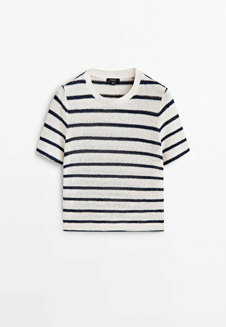 Massimo Dutti Textured Striped Blend - Print T-Shirt - Beige 11 Massimo Dutti Textured Striped Blend - Print T-Shirt - Beige - Image 9