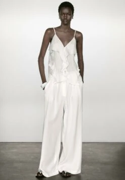 Massimo Dutti STRAPPY TOP WITH RUFFLE DETAIL - Top - White