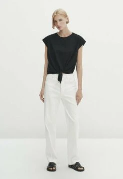 Massimo Dutti 100 Front Knot - Print T-Shirt - Black