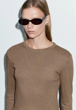 Massimo Dutti LONG SLEEVE WITH ROUNDED HEM - Long Sleeved Top - Light Brown -Massimo Dutti Shop 5d9c324255684fa0abe1fd5ddfedac52