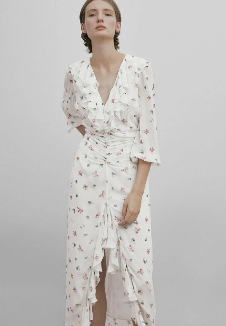 Massimo Dutti Studio - Long Floral Print With Ruffles - Maxi Dress - White 7 Massimo Dutti Studio - Long Floral Print With Ruffles - Maxi Dress - White - Image 5