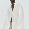 Massimo Dutti With Stand Up Collar- Button-Down Blouse - White