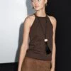 Massimo Dutti HALTER NECK - Top - Dark Brown -Massimo Dutti Shop 5ee665c3b76b45ed99423b025f248e79