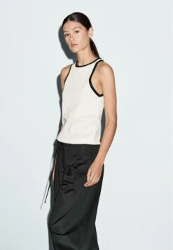 Massimo Dutti HALTER NECK WITH CONTRAST DETAIL - Top - White