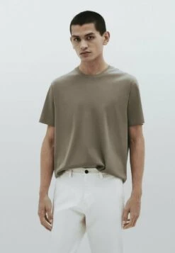 Massimo Dutti Studio -Short Sleeve - Basic T-Shirt - Khaki