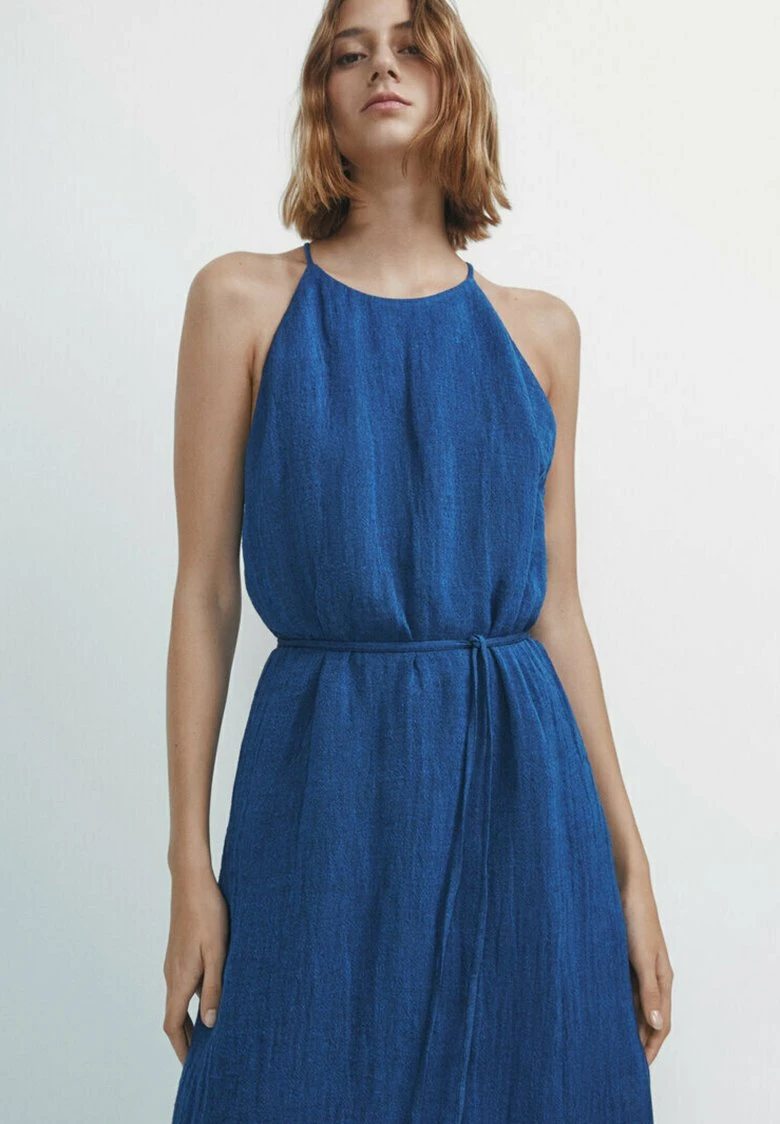 Massimo Dutti Waffle-Texture Halter- Day Dress - Blue 4 Massimo Dutti Waffle-Texture Halter- Day Dress - Blue - Image 2