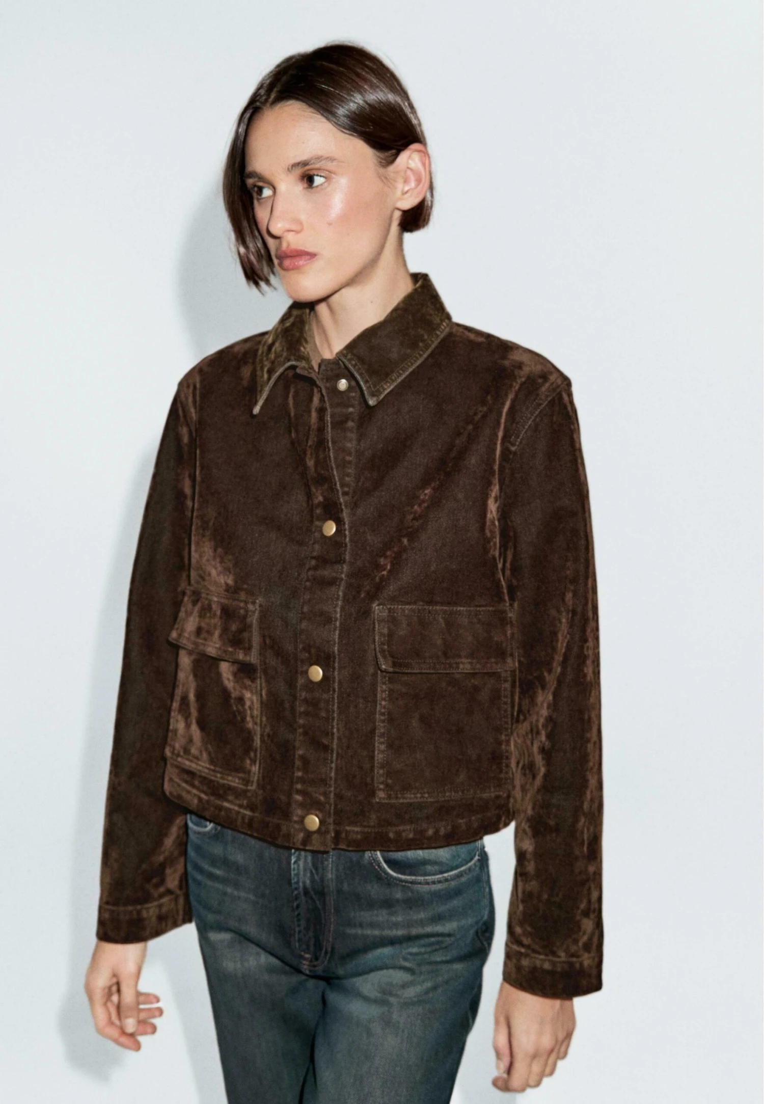 Massimo Dutti SHORT WITH POCKETS AND FINISH - Denim Jacket - Dark Brown 3 Massimo Dutti SHORT WITH POCKETS AND FINISH - Denim Jacket - Dark Brown