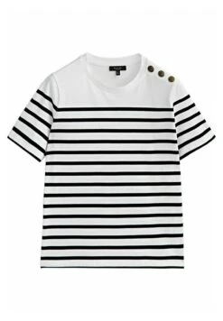 Massimo Dutti Striped With Shoulder Buttons - Print T-Shirt - White -Massimo Dutti Shop 5fc9f21390694307855a933c605e55a3