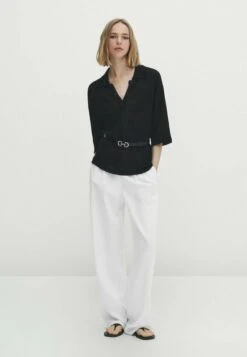 Massimo Dutti Embossed With Double Buckle- Belt - Black