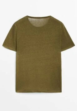 Massimo Dutti Short Sleeve- Basic T-Shirt - Khaki -Massimo Dutti Shop 60329e0d420747638669a4719111fa19
