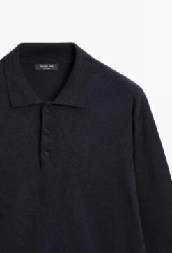 Massimo Dutti POLO COLLAR LONG SLEEVE - Long Sleeved Top - Dark Blue -Massimo Dutti Shop 606f671f6f8142be9f421095adae6811