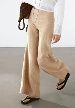 Massimo Dutti HIGH-WAIST WIDE-LEG - Trousers - Beige -Massimo Dutti Shop 61498d23ddea437e8a6106b15fca39d9