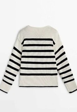 Massimo Dutti Striped With Interwoven Shoulders - Jumper - Beige -Massimo Dutti Shop 61d4a84027f3436c9343ddf36c140d34